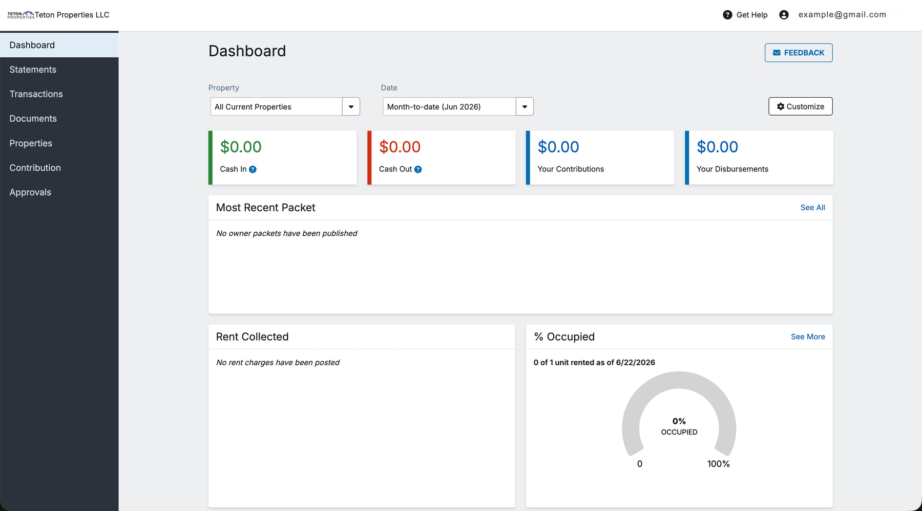 Teton Properties AppFolio Owner Portal dashboard